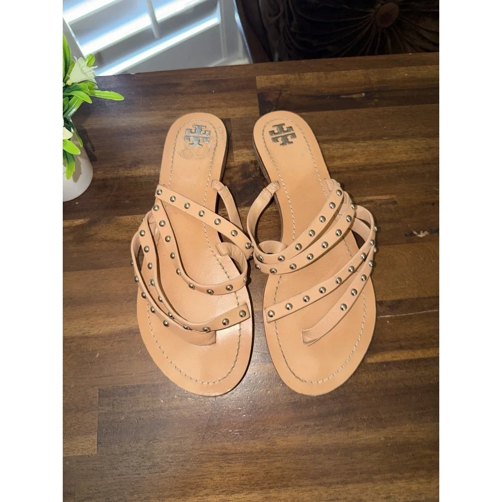 Tory‎ Burch Patos Nude Studded Multi Strap Leather Sandals 8.5